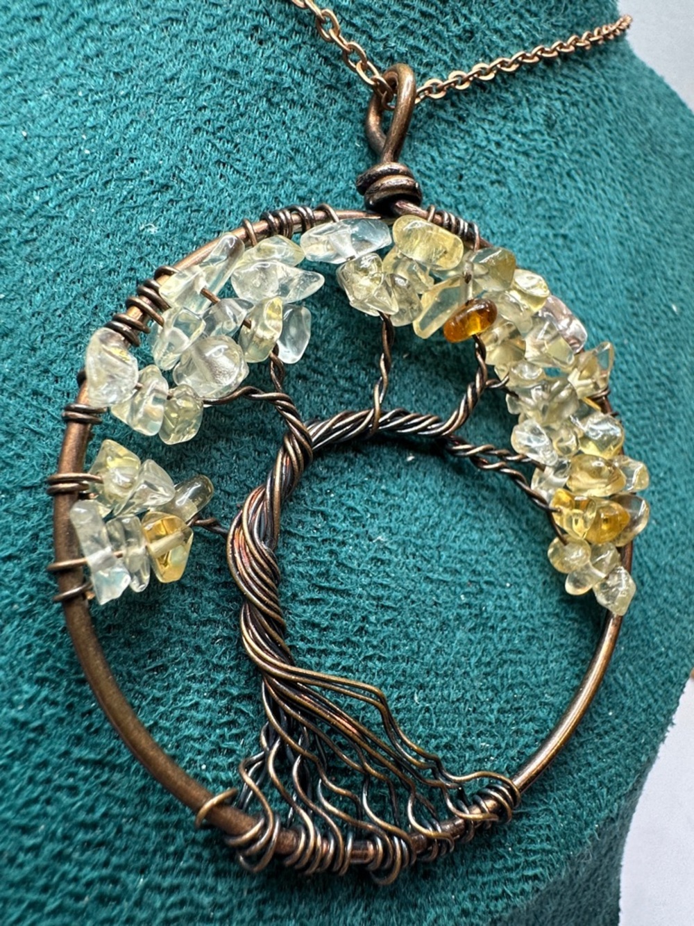Handcrafted Citrine Copper Wire Wrap Tree of Life Pendant Necklace
